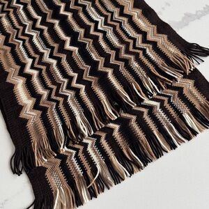 Missoni made in Italy wool scarf signature chevron zigzag pattern earthy brown
